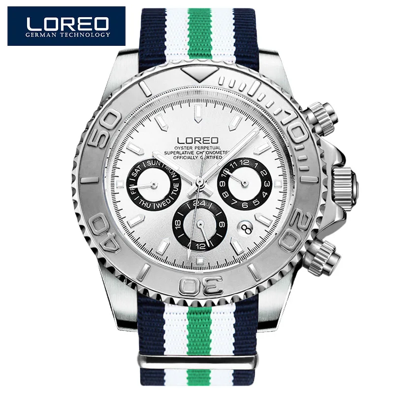 Механические Мужские часы LOREO, 200 м., для дайвинга, 316L, ремешок из нержавеющей стали, мужские деловые часы с чайкой, автоматические, самозаводные часы, мужские часы - Цвет: Nylon Green White