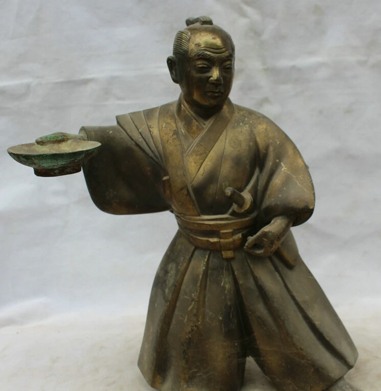 

fast shipping USPS to USA S2359 16" Ancient Japan Japanese Bronze menfolk man hold Bowl warrior knight Statue