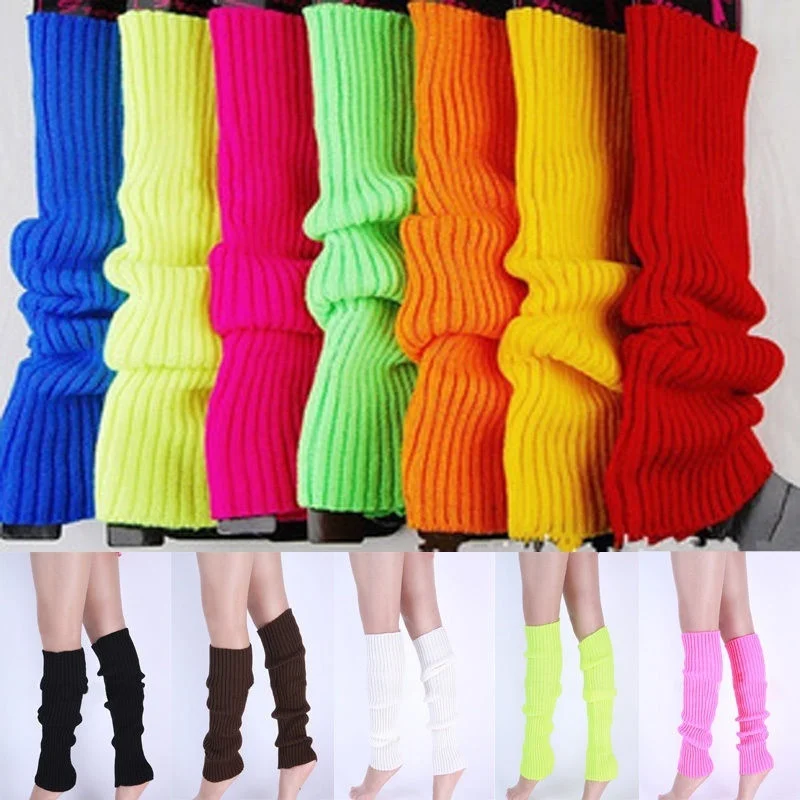 NIBESSER 1 Pair Womens Leg Warmers Ladies Party Knitted Neon Dance Costume Candy Color Classic Retro Long Boot Socks Cuffs