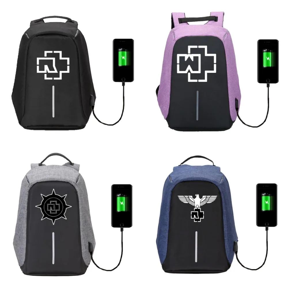 

Rammstein Rock backpack USB external hole multifunction travel Laptop Bag cartoon student School Bags