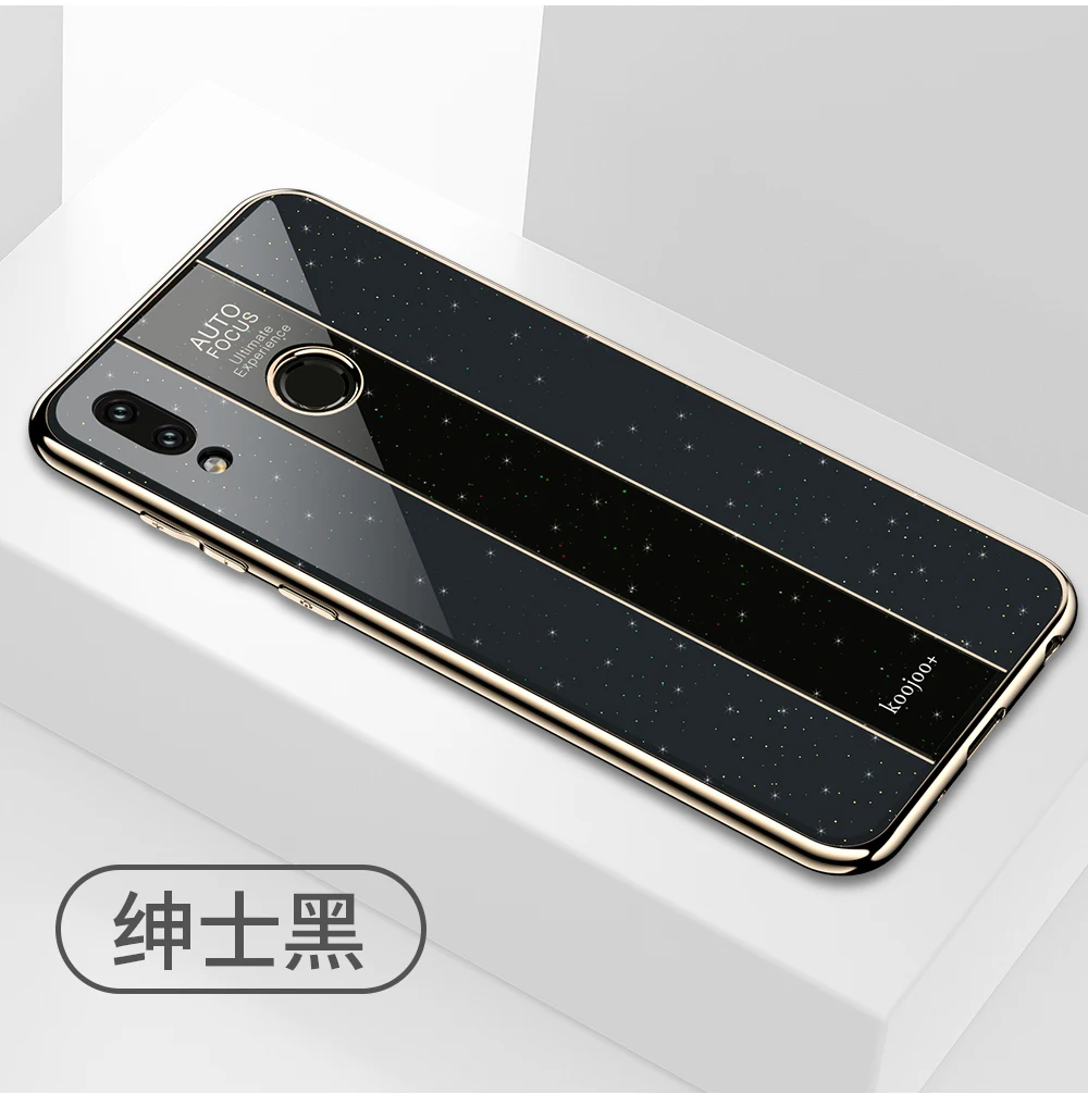 YonLinTan Coque, чехол, чехол, для Xiaomi Redmi Note 7 Pro Note7 7Pro Блестящий Роскошный Жесткий чехол из закаленного стекла для телефона 360 - Цвет: Black