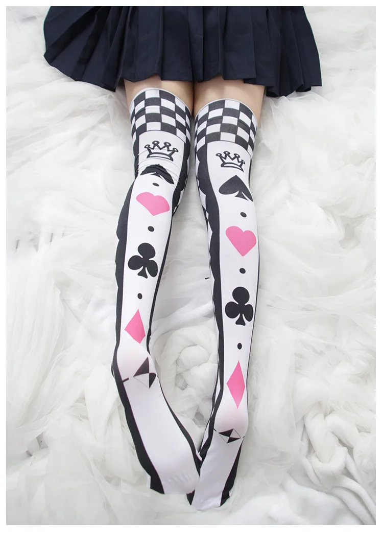 Готическая Алиса покер Лолита Чулки косплей носки с символикой аниме Kawaii до бедра Японский Школьный носок выше колена чулки