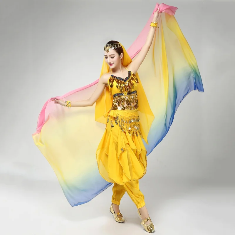 Silver Trimmed Semi Circle Veils Belly Dance Costume Veil Wrap Scarf
