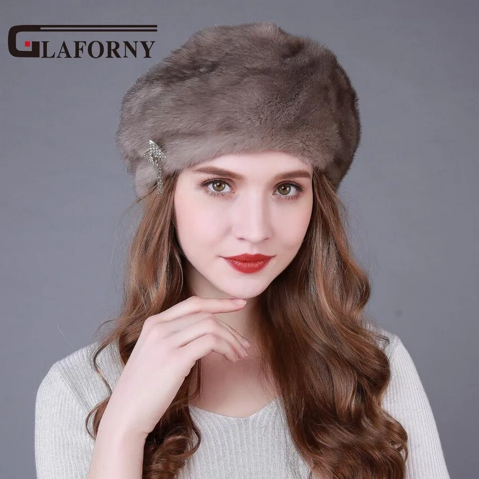 Glaforny 2018 Новое поступление шапки из натурального меха норки береты цельного