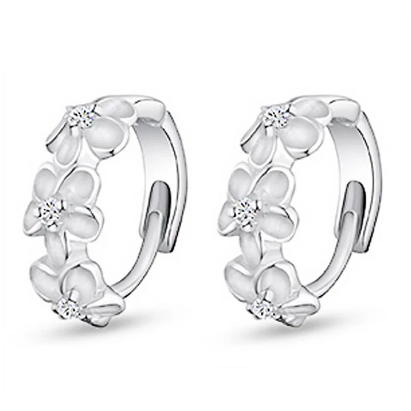 

925 Sterling Silver Trendy Flower Hoop Earrings for Women Girls Elegant Shiny CZ Zircon Earrings Pendientes Brincos 1Y007