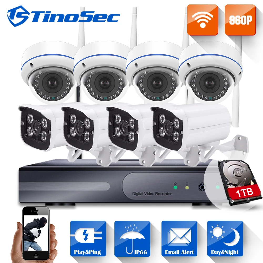 8CH 960P Wireless NVR Kit P2P Onvif Vandal/waterproof 1.3MP WIFI 15Leds Out/indoor Dome IP Camera NVR Video Surveillance System