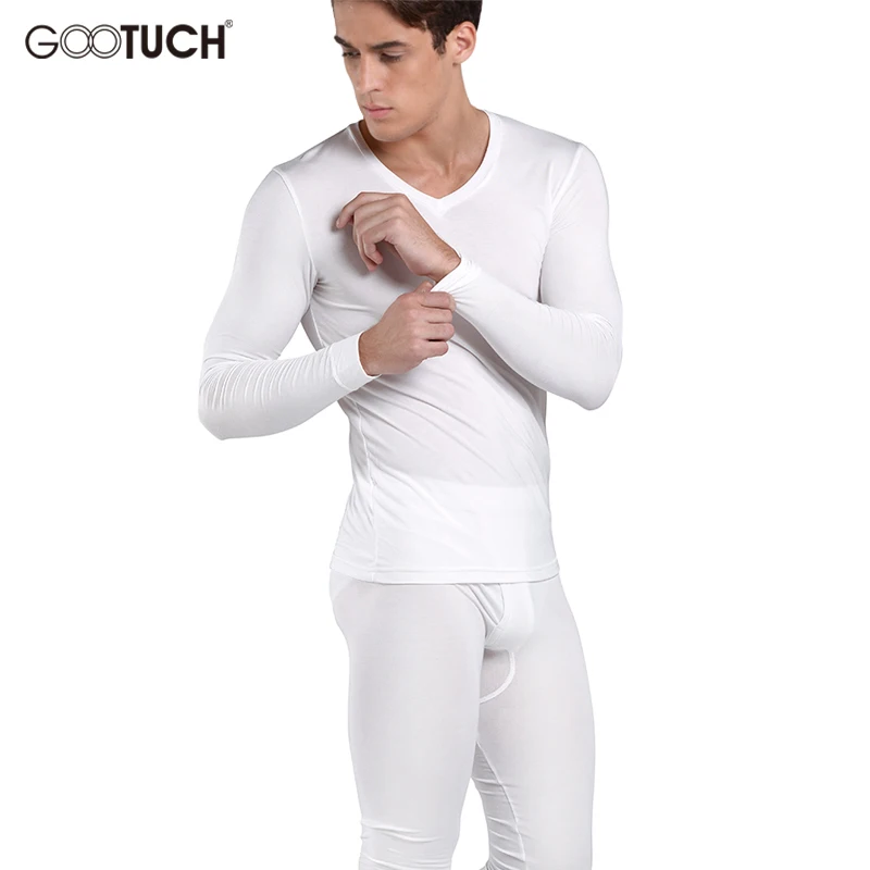 Winter Warm Plus Size Long Johns Set For Men Ultra-Soft Solid Color Thin Thermal Underwear Long Johns Men's V Neck Pajamas 022