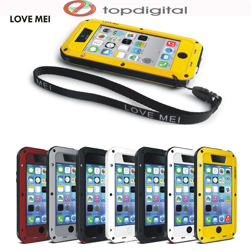 LOVE MEI Powerful for iPhone 5c Case Shockproof Waterproof Metal Cover Apple Tempered Glass Screen Protector | Мобильные телефоны и