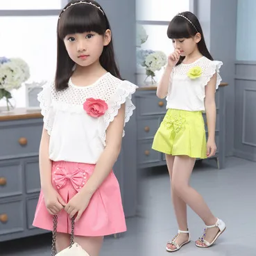 

Vest Girls Dress Fashion Children Girl's Clothing Sets Two-piece Dress Grace Pearl Lace dresses