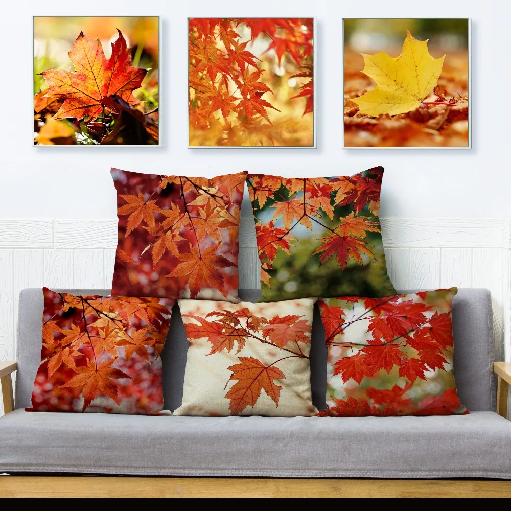 

Nordic style Maple Leaf Cushion Cover for Sofa Home Decor Throw Pillowcase Canada Tree Plant Leaves Pillow Case Linen 45*45cm