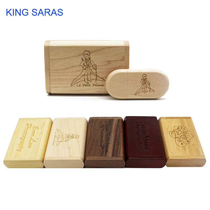 Король SARAS выгравировать Walunt древесины клена Деревянные + коробка логотип печати usb флэш-накопитель usb2.0 4 GB/8 GB/16 GB/32 GB/64 GB фотография