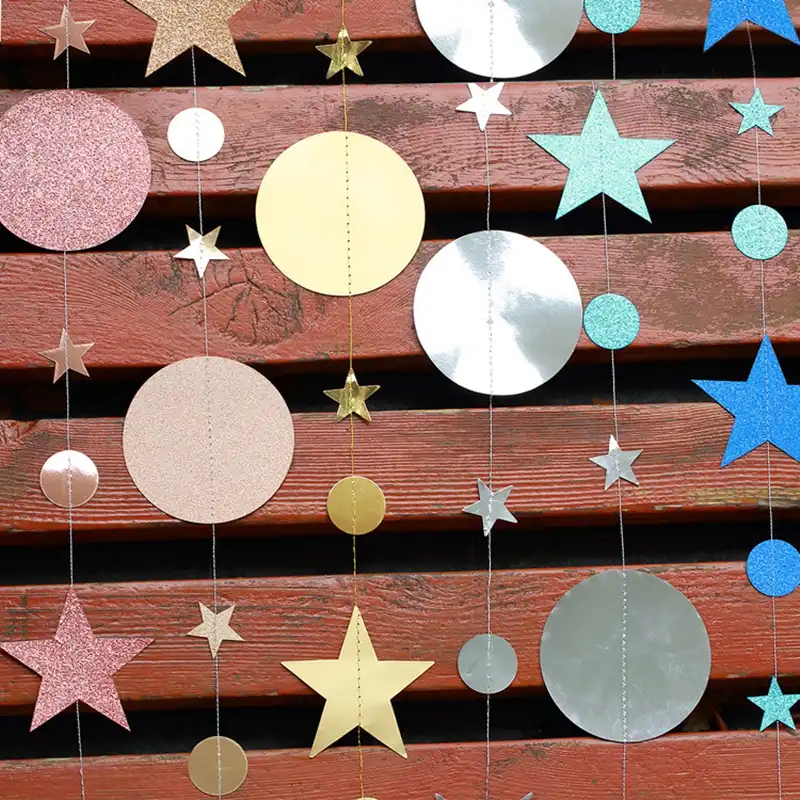 Gold Happy Birthday Banner Bunting paper Birthday Party Hanging Garland Banner with 4M Paper Garlands Star Shape String Banners Baby Shower Decoration