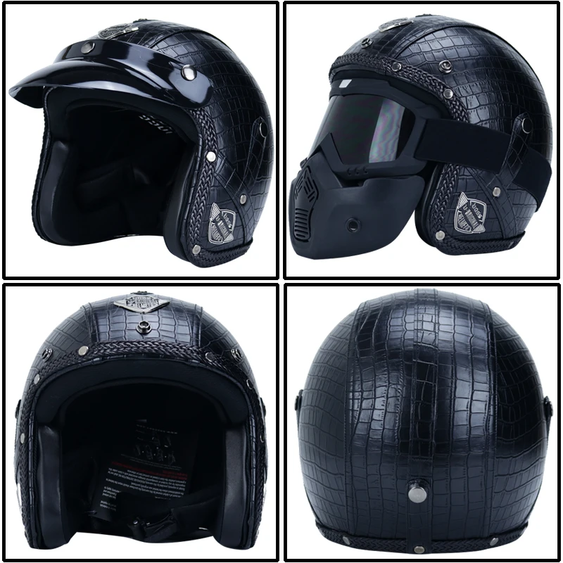 Moto rcycle шлем casco moto PU с открытым лицом 3/4 Ретро шлем хищника для мужчин и женщин capaceteDOT Сертифицированный чоппер шлем