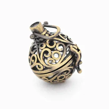 

34x25mm Vintage Filigree Flower Hollow Round Ball Box Cage Locket Pendant For DIY Essential Oil Diffuser Perfume Chime Necklace