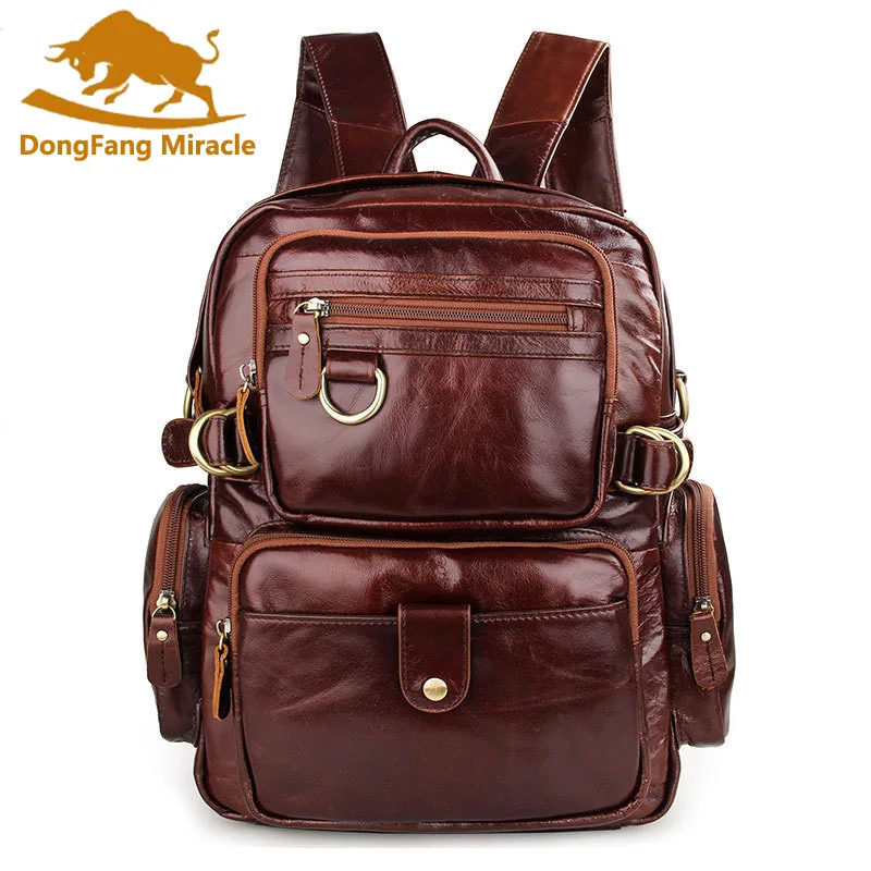 buy Vintage Unisex 100% Guarantee Real Genuine Leather Backpack Men Women Fashion Designer School Bag Brand Travel Bags