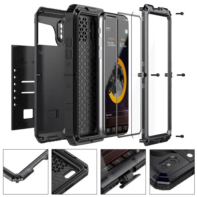 Водонепроницаемый алюминиевый чехол Seonstai для iPhone X, 8, 7, 6, 6S Plus, 5S, противоударный, пылезащитный чехол, металлический защитный чехол с закаленным стеклом