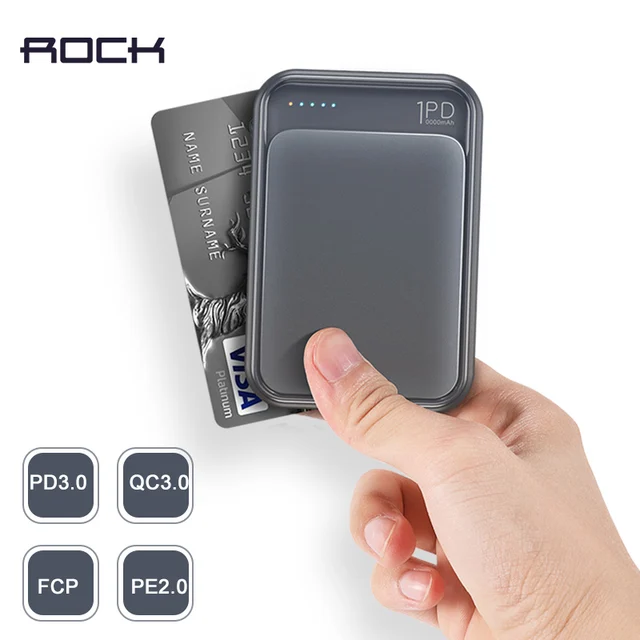 Рок 18 W Тип C PD QC 3,0 Мощность Bank 10000 mah внешний мини-аккумулятор USB PD Быстрый быстрой зарядки Мощность банка для iphone XS X samsung