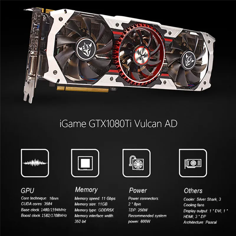 IGame GTX1080Ti Vulcan AD 11GB видеокарта 1594/1708MHz forNIER компьютерные аксессуары