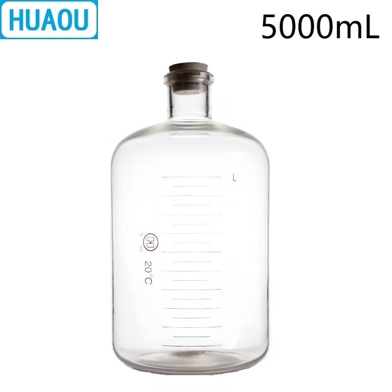 Флакон сывороточный HUAOU стеклянный 5000 мл 5 л с узким горлом и резиновой