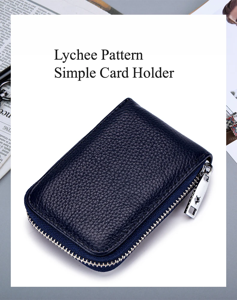 Lomelobo Unisex Lychee Card Holder Genuine Leather Women Men Credit ID Business Card Wallet Fashion Bank Cards bag Coin Purse HCL7139 Details (01)