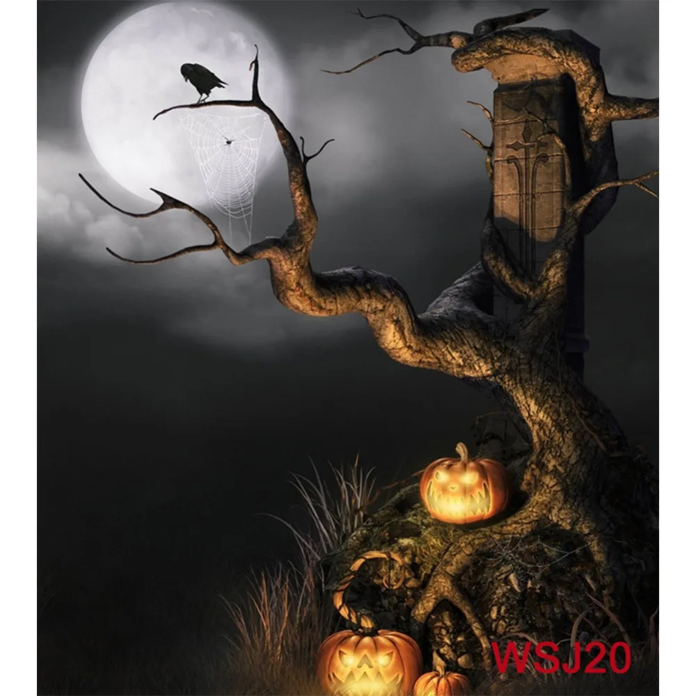 LB Halloween Pumpkin Lamps Withered Tree Polyester &amp Vinyl Photography Backdrop For Studio Photo Props Photographic Background |