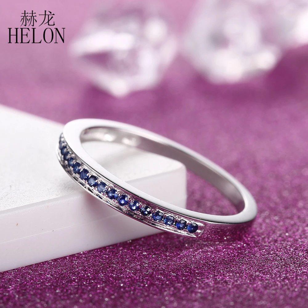 HELON Solid 14 K(AU585) белое золото 0.18ct натуральные сапфиры кольцо с драгоценными камнями Женское свадебное полувечность юбилей Ювелирное кольцо