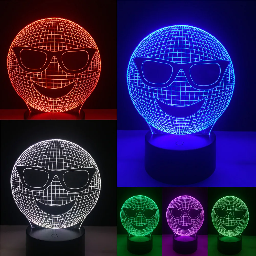 Lucu 3D Keren Sunglass Ekspresi Tertawa Illusion Art Mood LED Meja