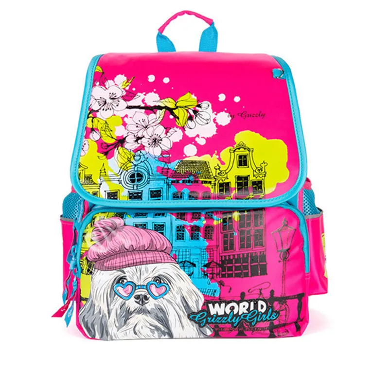 

GRIZZLY Russia Children School Bag for Girls Cartoon Birds Floral Pattern Waterproof Orthopedic School Backpack Mochila Escolar