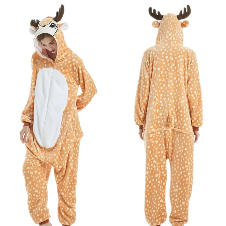 Кигуруми для взрослых, Onesie, аниме, женские костюмы, косплей, Мультяшные животные, пижамы, Синий Единорог, Ститч, звезда, единорог, зима, теплый, с капюшоном - Цвет: Christmas deer