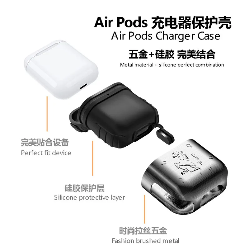 Металлический и силиконовый чехол для Apple Airpods 1 и 2, чехол для Apple, беспроводная Bluetooth гарнитура, зарядка, защитный чехол для AirPods Pro