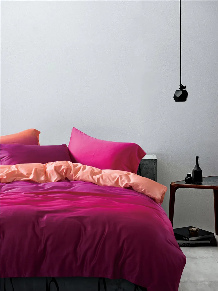 100 Egyptian Cotton sheets Bedding set Luxury Gradient Hot Pink duvet cover King size Queen
