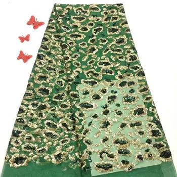

Green sequins on stretch net embroidred lace fabric for dress fabric Nigerian french net fabric