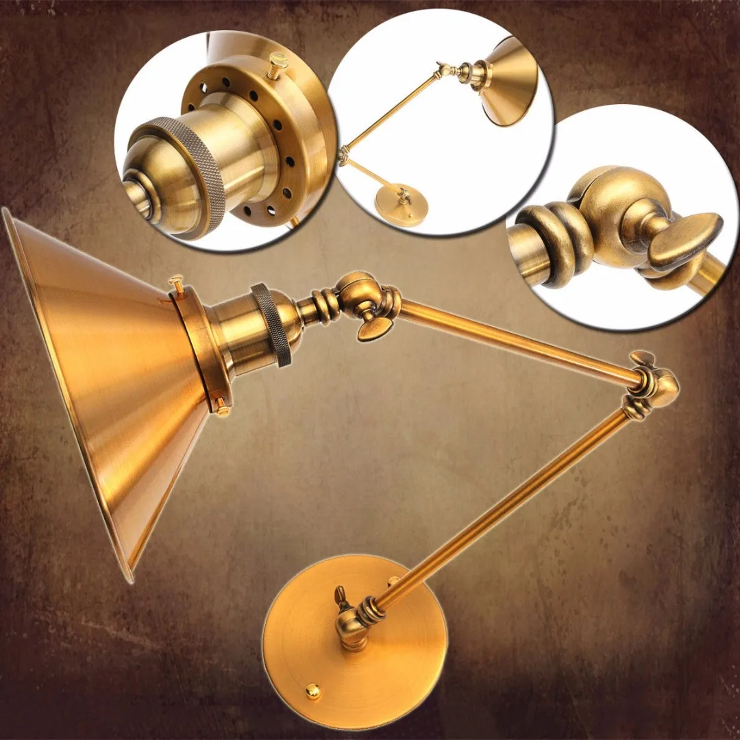 Retro Brass Wall Lamp w/ Long Swing Arm Illumination Lighting Fixture Sconce 2 Adjustable Arms Sconce Bedroom Lighting