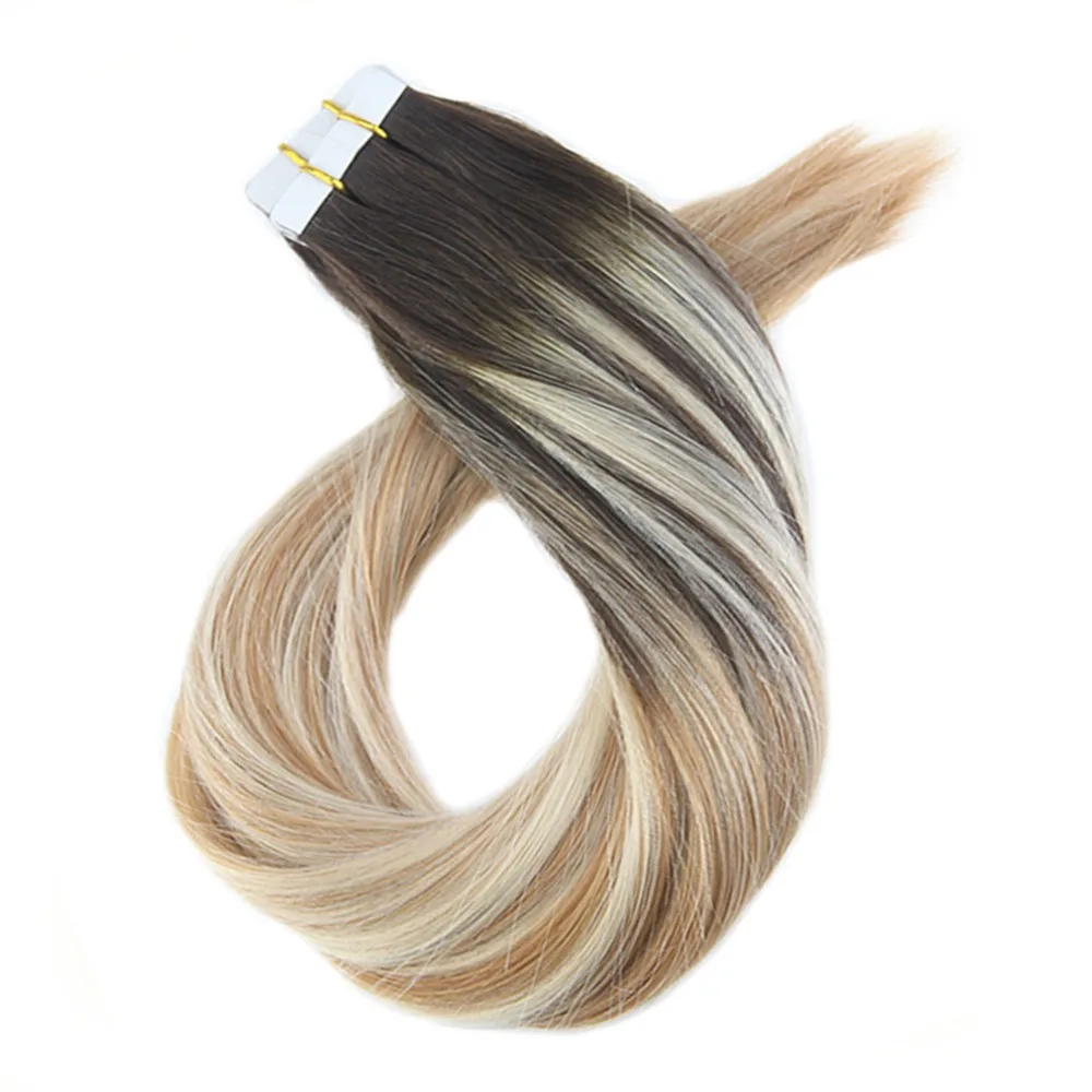 Moresoo ленты в Пряди человеческих волос для наращивания Ombre и выметания Цвет #2/613 волос клейкой ленты 20 шт. 50 г