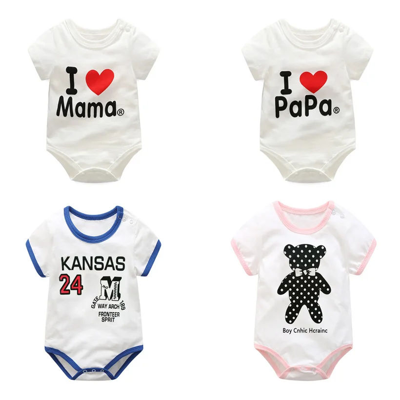 

10 Styles Newborn Baby Clothes Short Sleeve Girl Boy Clothing I Love Papa Mama 100%Cotton Rompers de bebe Costumes