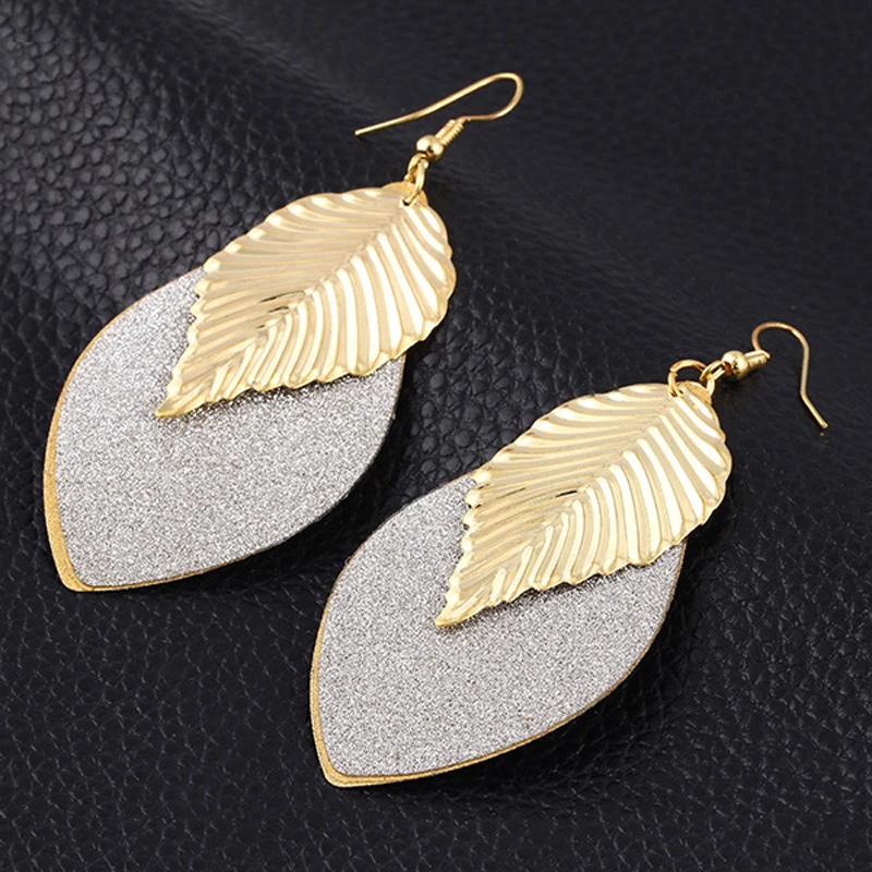2017 New Arrival High Polish Elegant Gold Leaf Shaped Drop Earrings