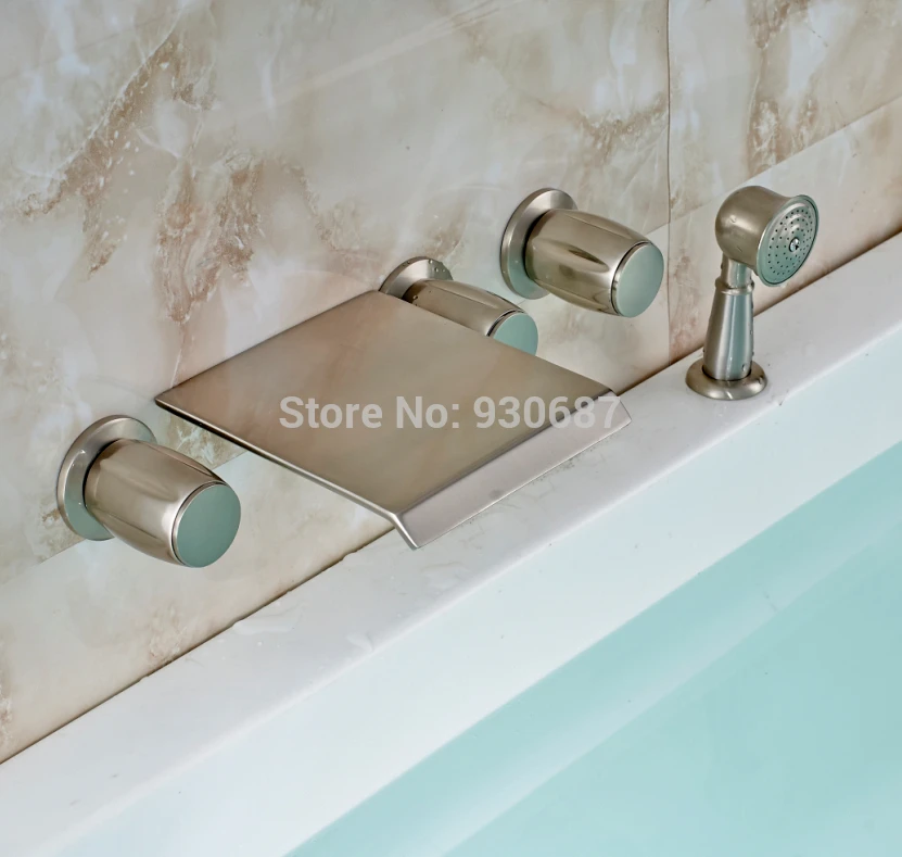 Brushed Nickel Bath 5pcs Tub Faucet Wall Mounted Three Handles
