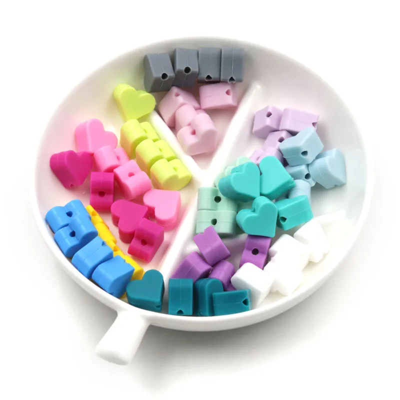 50pcs Mixed Color Heart Silicone Beads 15mm BPA Free Heart Teether