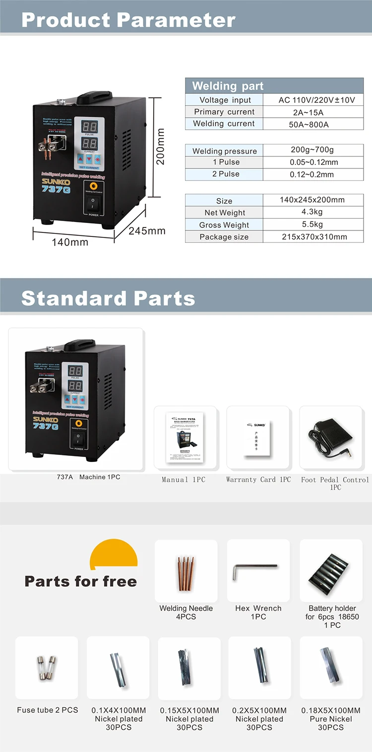 SUNKKO 737G Аккумуляторный аппарат для точечной сварки 1.5kw светодиодный свет точечной сварки для 18650 Батарея пакет точность сварки Пульс месте