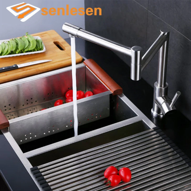 

Senlesen Stainless Steel Kitchen Faucet 360 Swivel Single Handle Folding Kitchen Mixer Hot and Cold Water Tap
