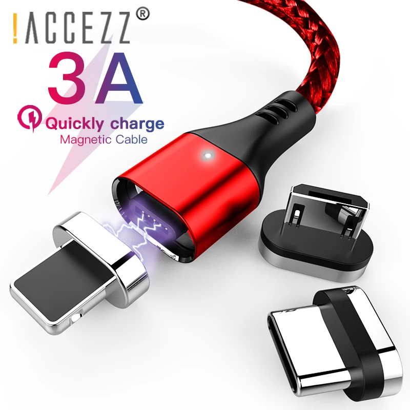 ! Магнитный зарядный кабель ACCEZZ 3A для iPhone X XR XS 6 7 8 Plus Samsung Xiaomi Micro USB Type C магнитные
