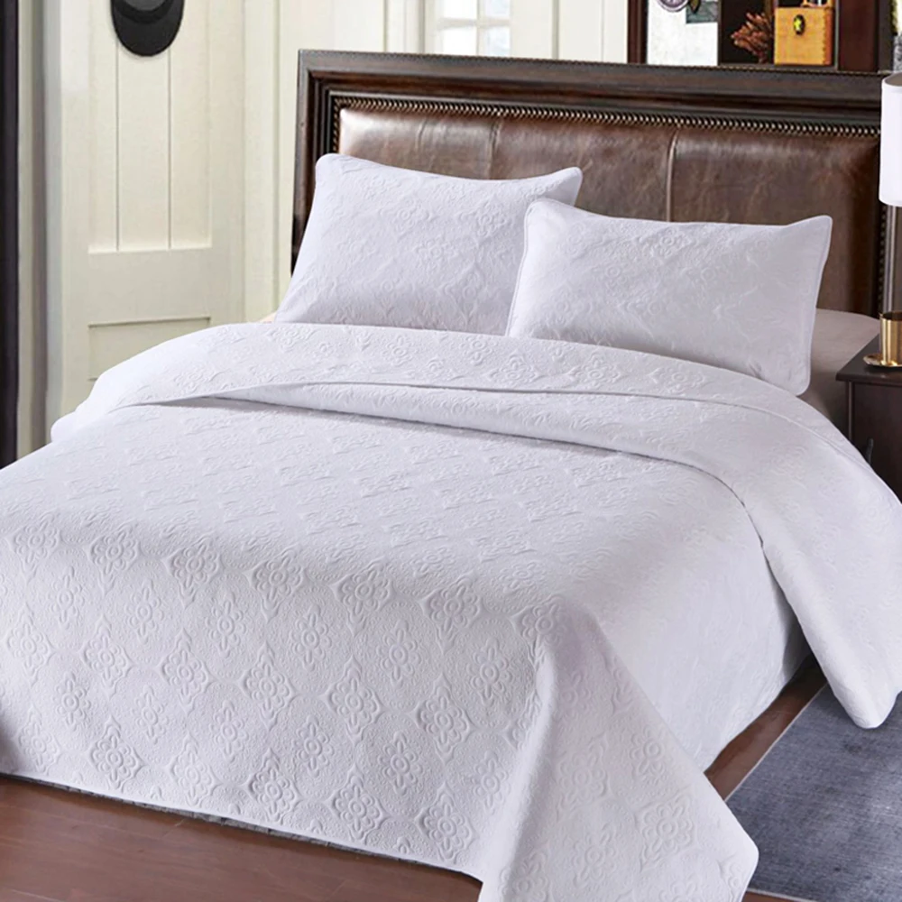 

3Pcs/set Simple Plain Bedspread Quilted Coverlet Set Flower Solid Bed Cover Solid Color Summer Quilt Blanket US Queen King