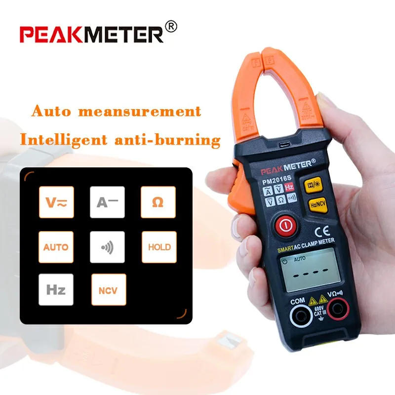 

PEAKMETER PM2016S Digital clamp meter ac current 6000 counts mini multimeter with auto range NVC function