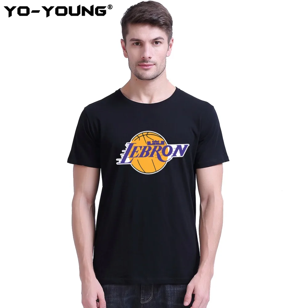 Yo-Young мужские футболки Леброн Король здесь Лос-Анджелес команда логотип дизайн принт 100% хлопок повседневные летние футболки Homme