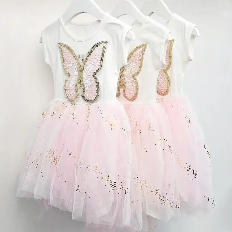 

Retail New 2019 Baby Girls Summer Fairy Sequined Butterfly Mesh Dress Princess Children Boutique Sweet Dress