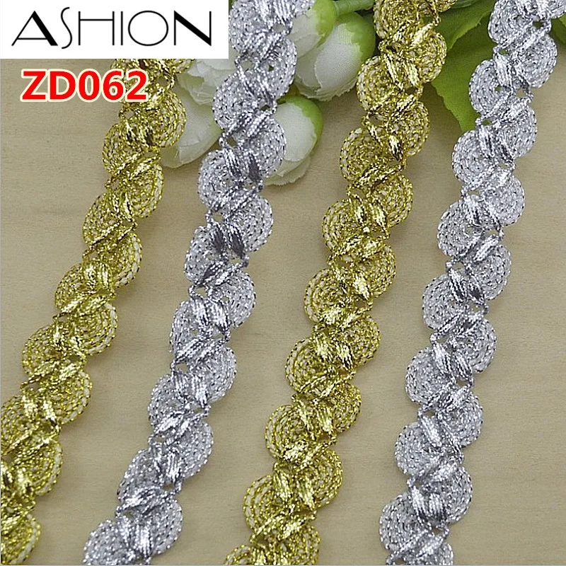 

Width 20mm gold and silver polyester corrugated braided lash rochetribbon villi lace trim ZD062