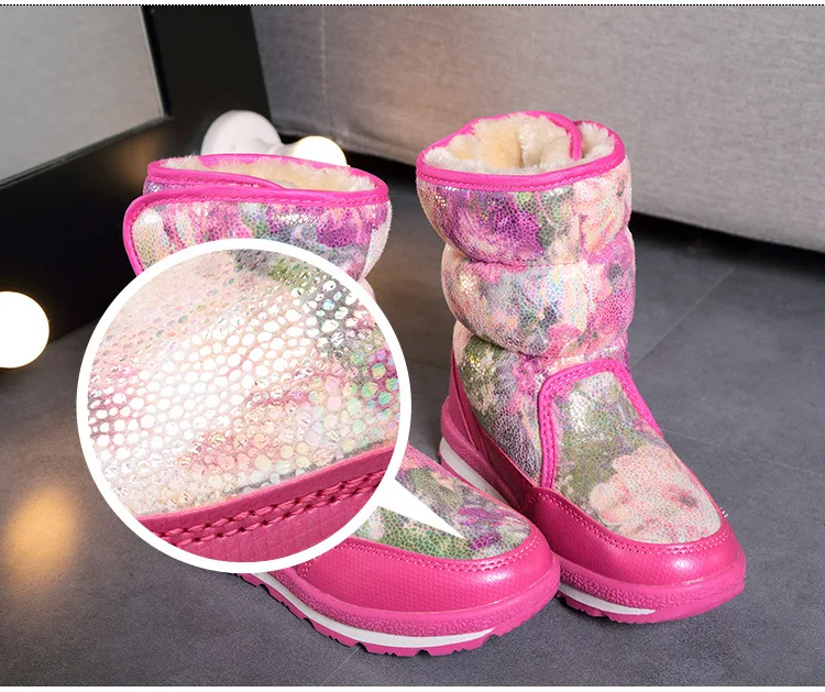 Детские ботинки; высококачественные водонепроницаемые зимние ботинки для девочек; теплая плюшевая зимняя обувь на платформе; нескользящие ботинки принцессы
