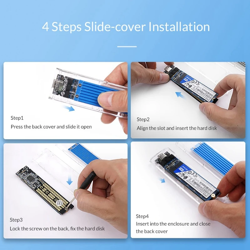 Orico Nvme M.2 type C Ssd Корпус чехол M ключ прозрачный Внешний Usb 3 1 Gen2 10 Гбит/с Поддержка Uasp