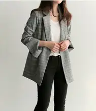  RUGOD 2021 New Spring Gray Plaid Belted Office Lady Blazer Jacket Fashion Notched Collar Work Suit Elegant Work Blazers Feminino 