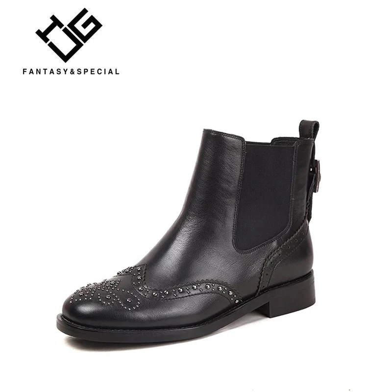 

IGU New Women Chelsea Ankle Boots For Fall 2018 Genuine Leather British Female Martin Boots Motorcycle Boots Buty Damskie Kozaki